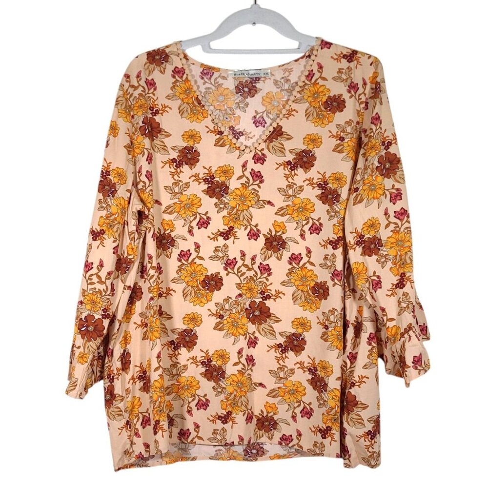 RusttyDustty NWT Size XXL Bohemia Peasant Blouse V-neck Crochet